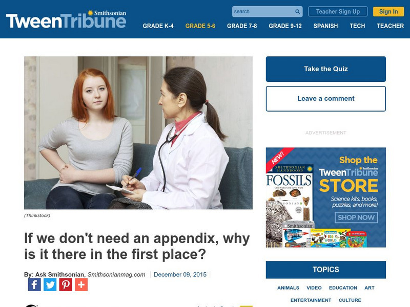 Tween Tribune: If We Don't Need an Appendix, Why Is It There? Article