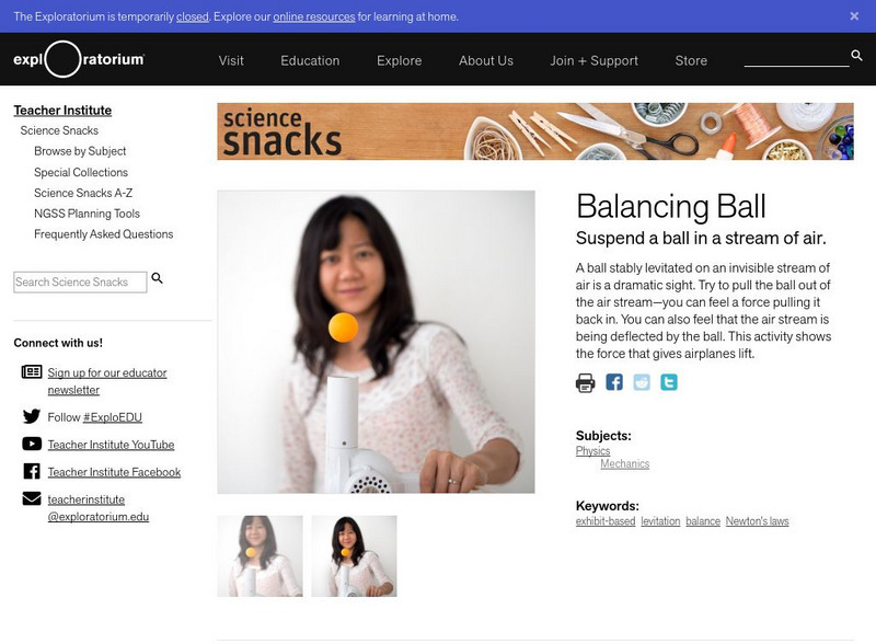 Exploratorium: Science Snacks: Balancing Ball: Suspend a Ball in a Stream of Air Activity Exploratorium: Science Snacks: Balancing Ball: Suspend a Ball in a Stream of Air Activity