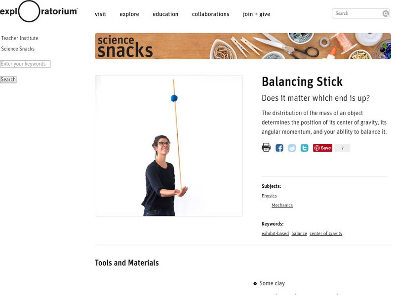 Exploratorium: Science Snacks: Balancing Stick Activity Exploratorium: Science Snacks: Balancing Stick Activity