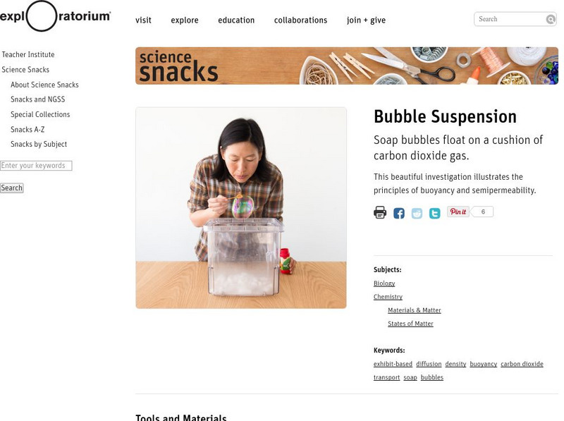Exploratorium: Science Snacks: Bubble Suspension Activity Exploratorium: Science Snacks: Bubble Suspension Activity