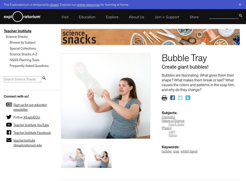 Exploratorium: Science Snacks: Bubble Tray Activity Exploratorium: Science Snacks: Bubble Tray Activity