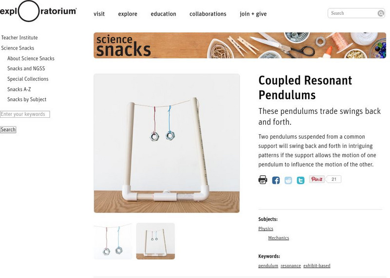 Exploratorium: Science Snacks: Coupled Resonant Pendulums Activity Exploratorium: Science Snacks: Coupled Resonant Pendulums Activity