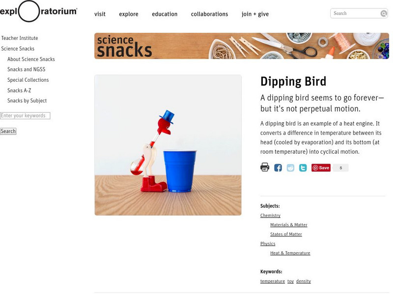 Exploratorium: Science Snacks: Dipping Bird Activity Exploratorium: Science Snacks: Dipping Bird Activity