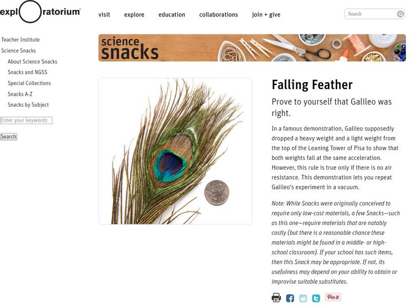 Exploratorium: Science Snacks: Falling Feather Activity