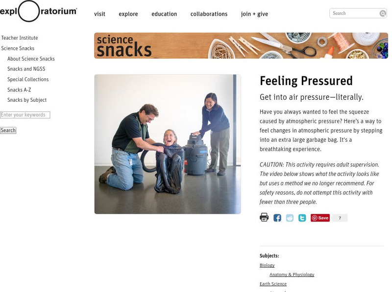 Exploratorium: Science Snacks: Feeling Pressured Activity Exploratorium: Science Snacks: Feeling Pressured Activity