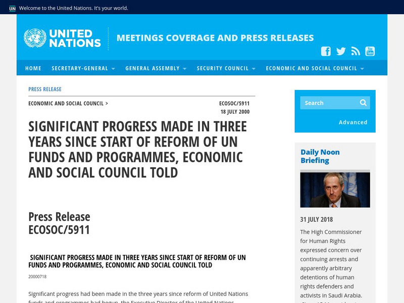 United Nations: Press Release Activity United Nations: Press Release Activity