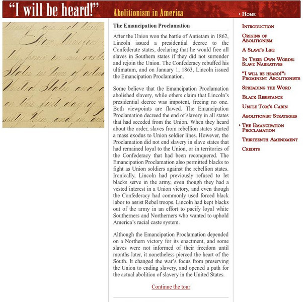 Cornell University: Library: I Will Be Heard: The Emancipation Proclamation Website Cornell University: Library: I Will Be Heard: The Emancipation Proclamation Website