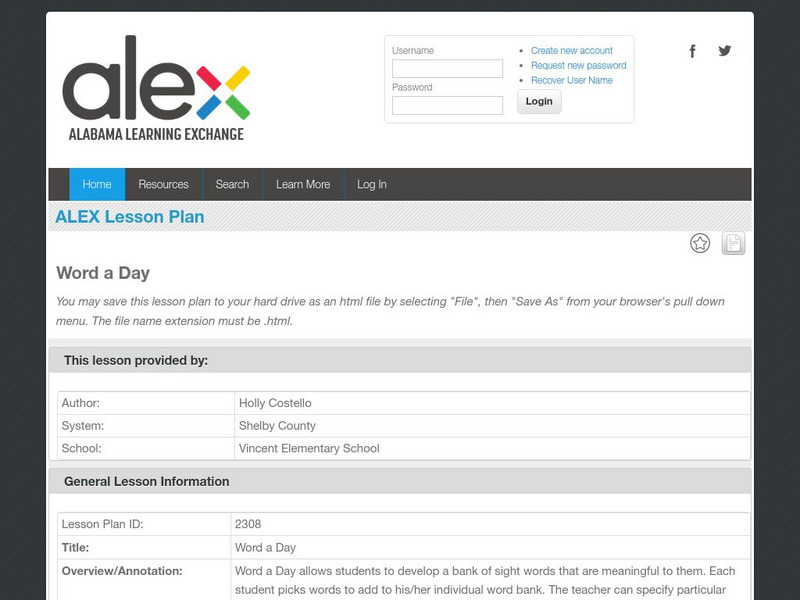Alex: Word a Day Lesson Plan Alex: Word a Day Lesson Plan