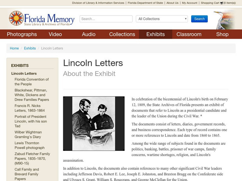 "Lincoln Letters" at State Archives of Florida Website "Lincoln Letters" at State Archives of Florida Website