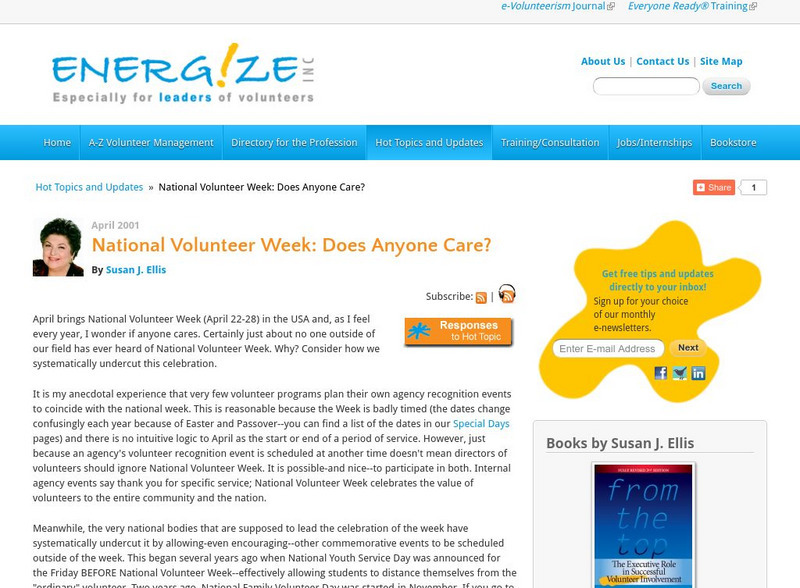 Energize: National Volunteer Week Handout Energize: National Volunteer Week Handout