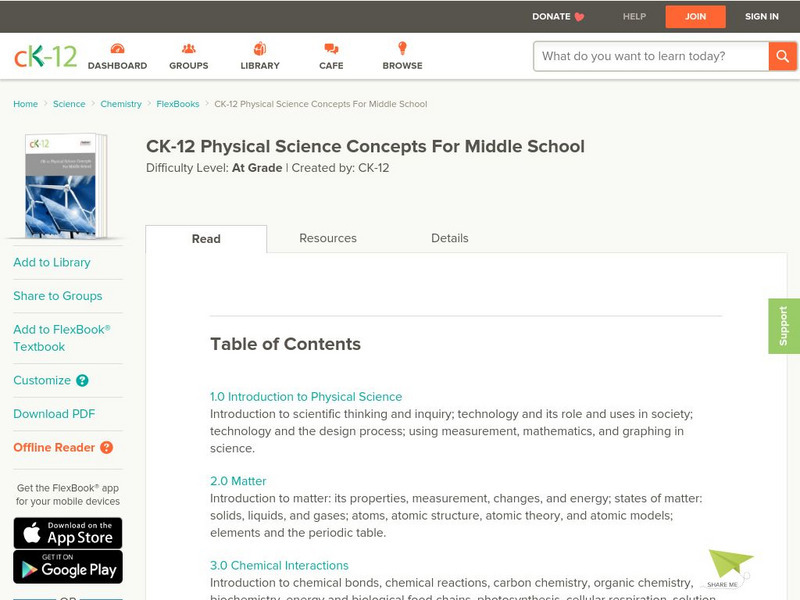 Ck 12: Flex Book Textbooks: Physical Science Concepts for Middle School eBook Ck 12: Flex Book Textbooks: Physical Science Concepts for Middle School eBook
