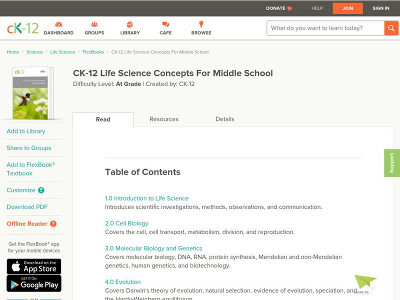 Ck 12: Flex Book Textbooks: Life Science Concepts for Middle School eBook Ck 12: Flex Book Textbooks: Life Science Concepts for Middle School eBook