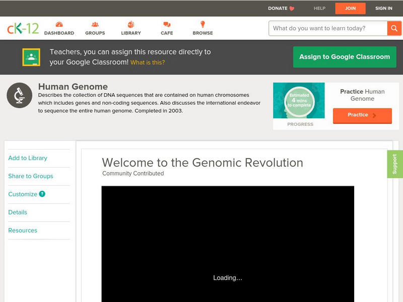 Ck 12: Human Genome: Welcome to the Genomic Revolution Instructional Video Ck 12: Human Genome: Welcome to the Genomic Revolution Instructional Video