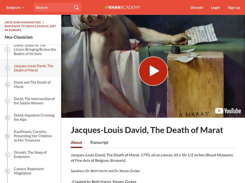 Khan Academy: Art History: David's Death of Marat Instructional Video Khan Academy: Art History: David's Death of Marat Instructional Video