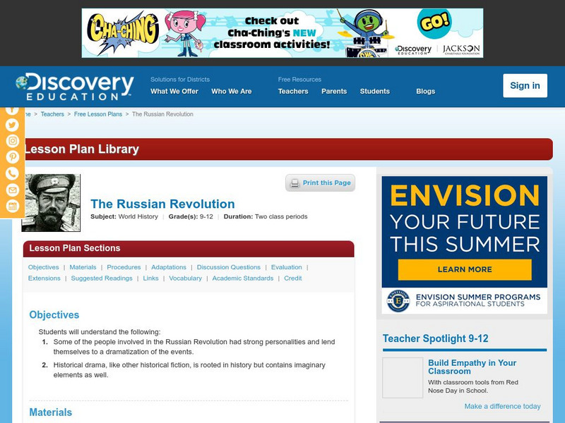 Discovery Education: The Russian Revolution Lesson Plan Discovery Education: The Russian Revolution Lesson Plan