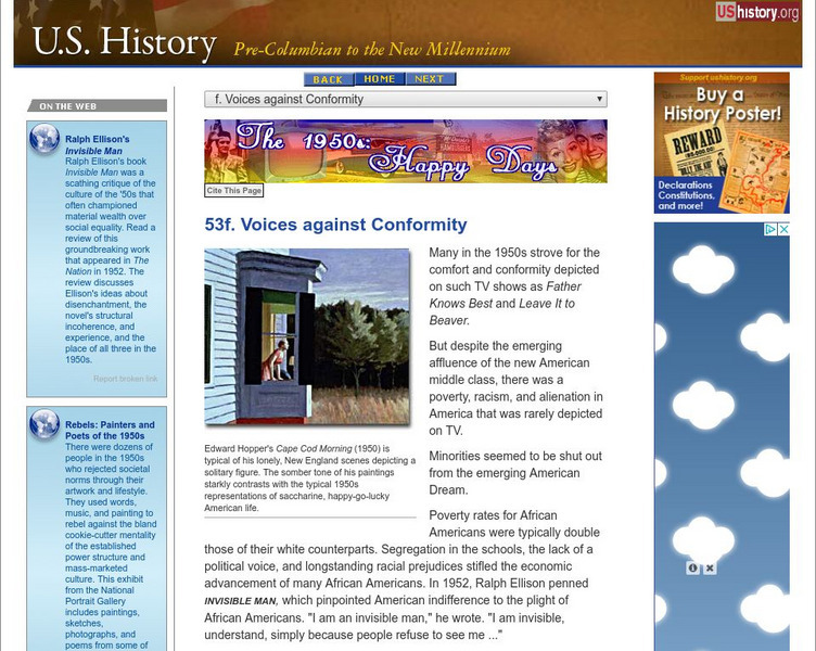 U.s. History: Voices Against Conformity Website U.s. History: Voices Against Conformity Website