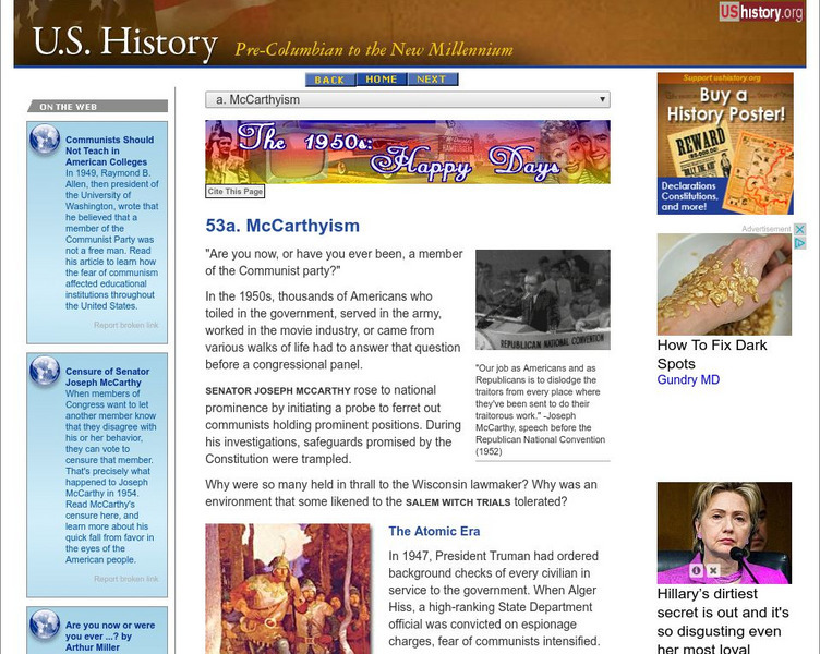 U.s. History: Mc Carthyism Website U.s. History: Mc Carthyism Website