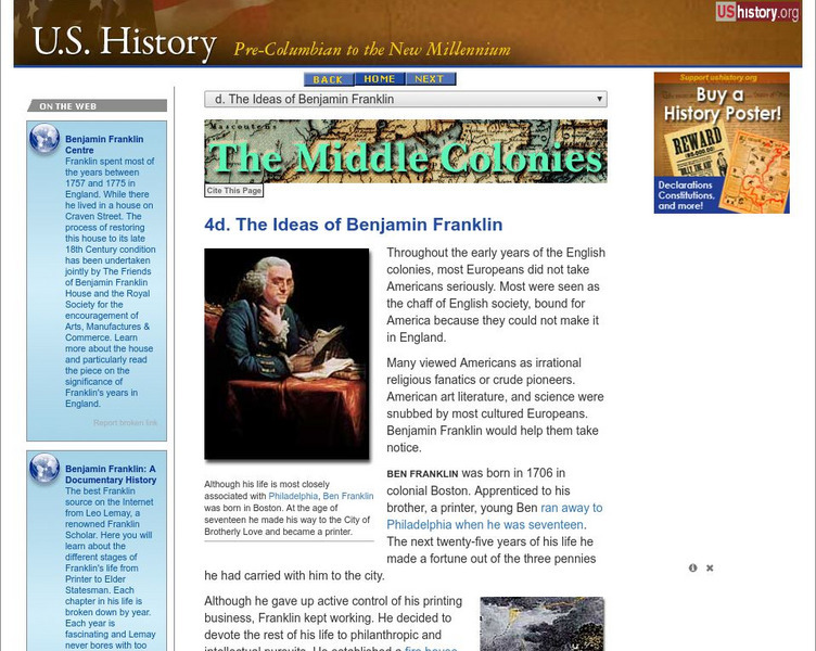 U.s. History: Middle Colonies: The Ideas of Benjamin Franklin Website U.s. History: Middle Colonies: The Ideas of Benjamin Franklin Website