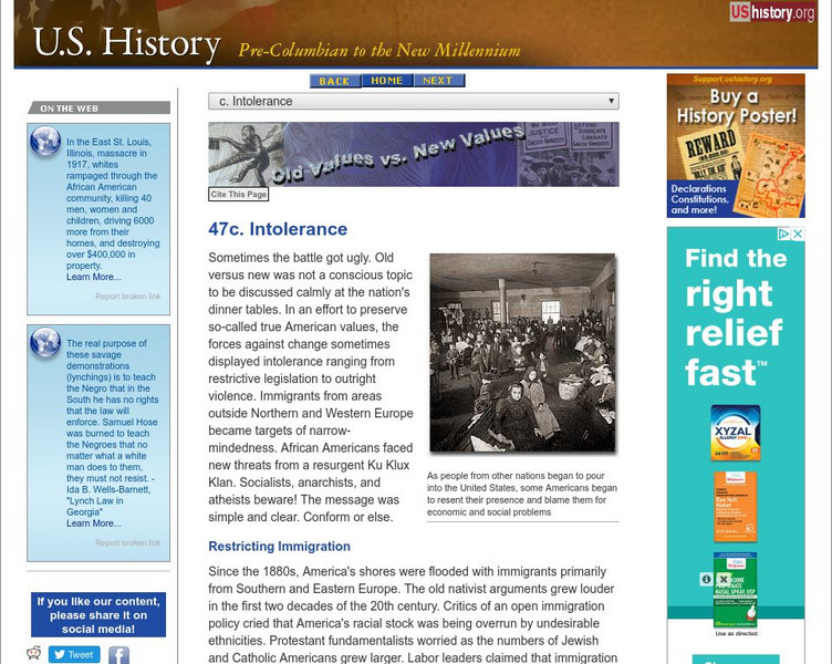 U.s. History: Intolerance Website U.s. History: Intolerance Website