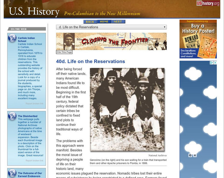 U.s. History: Life on the Reservations Website U.s. History: Life on the Reservations Website