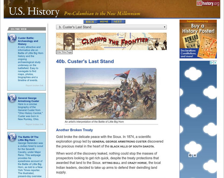 U.s. History: Custer's Last Stand Website U.s. History: Custer's Last Stand Website