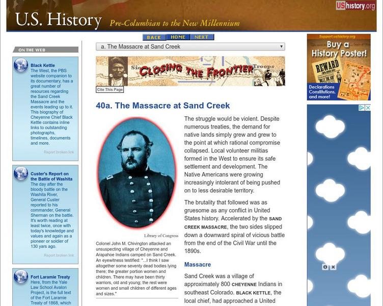 U.s. History: Massacre at Sand Creek Website U.s. History: Massacre at Sand Creek Website