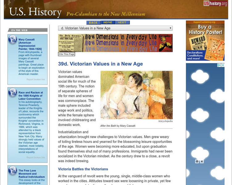 U.s. History: Victorian Values in a New Age Website