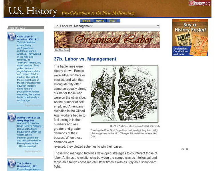U.s. History: Labor vs. Management Website U.s. History: Labor vs. Management Website