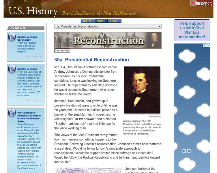 U.s. History: Presidential Reconstruction Website U.s. History: Presidential Reconstruction Website