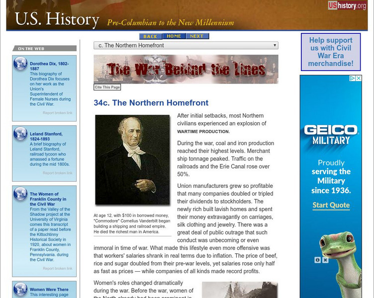 U.s. History: The Northern Homefront Website U.s. History: The Northern Homefront Website