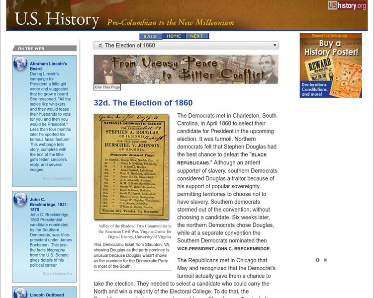 U.s. History: The Election of 1860 Website U.s. History: The Election of 1860 Website