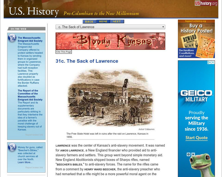 U.s. History: The Sack of Lawrence Website U.s. History: The Sack of Lawrence Website