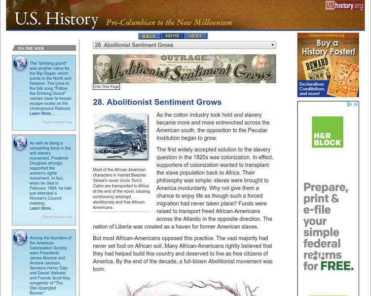 U.s. History: Abolitionist Sentiment Grows Website U.s. History: Abolitionist Sentiment Grows Website