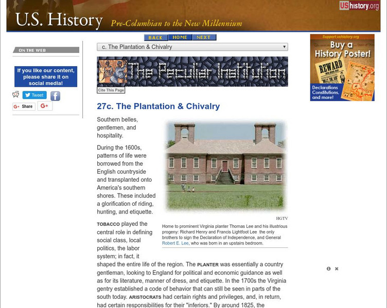 U.s. History: The Plantation and Chivalry Website U.s. History: The Plantation and Chivalry Website
