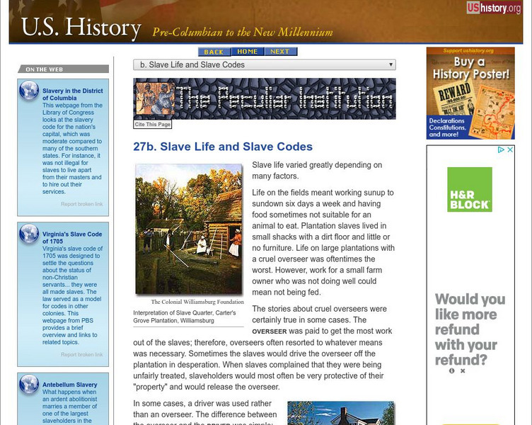 U.s. History: Slave Life and Slave Codes Website U.s. History: Slave Life and Slave Codes Website