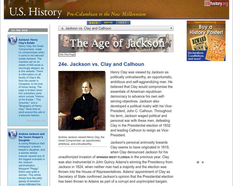 U.s. History: Jackson vs. Clay and Calhoun Website U.s. History: Jackson vs. Clay and Calhoun Website