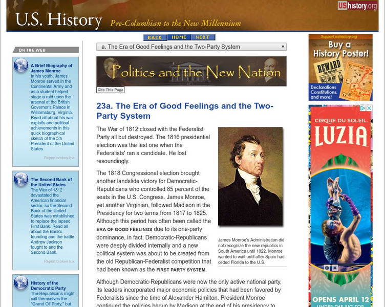U.s. History: The Era of Good Feelings and the Two Party System Website U.s. History: The Era of Good Feelings and the Two Party System Website