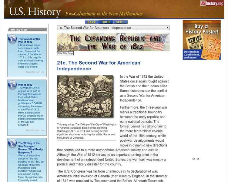 U.s. History: The Second War for American Independence Website