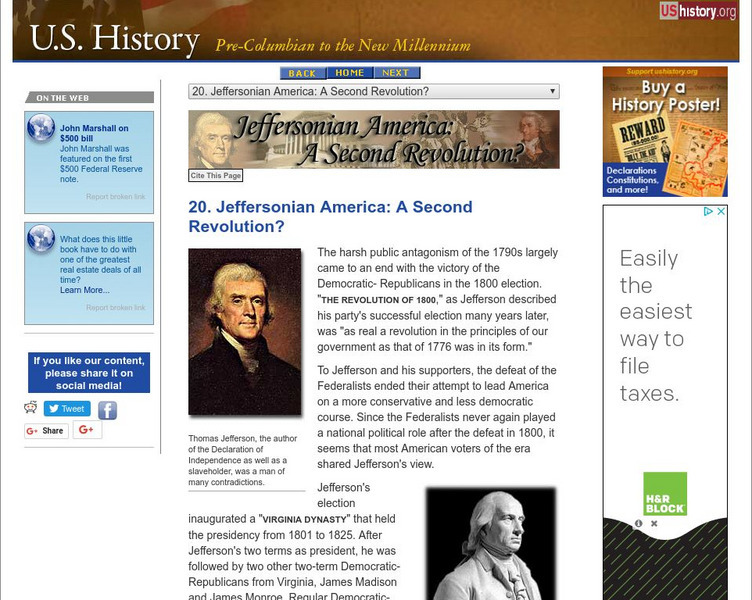 U.s. History: Jeffersonian America: A Second Revolution? Website U.s. History: Jeffersonian America: A Second Revolution? Website