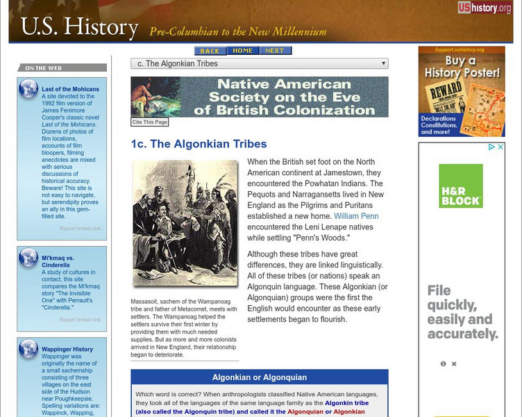 U.s. History: The Algonkian Tribes Website U.s. History: The Algonkian Tribes Website