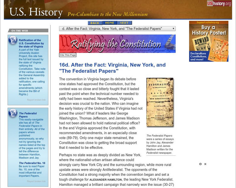 U.s. History: After the Fact: Virginia, New Yok, and "The Federalist Papers" Website U.s. History: After the Fact: Virginia, New Yok, and "The Federalist Papers" Website