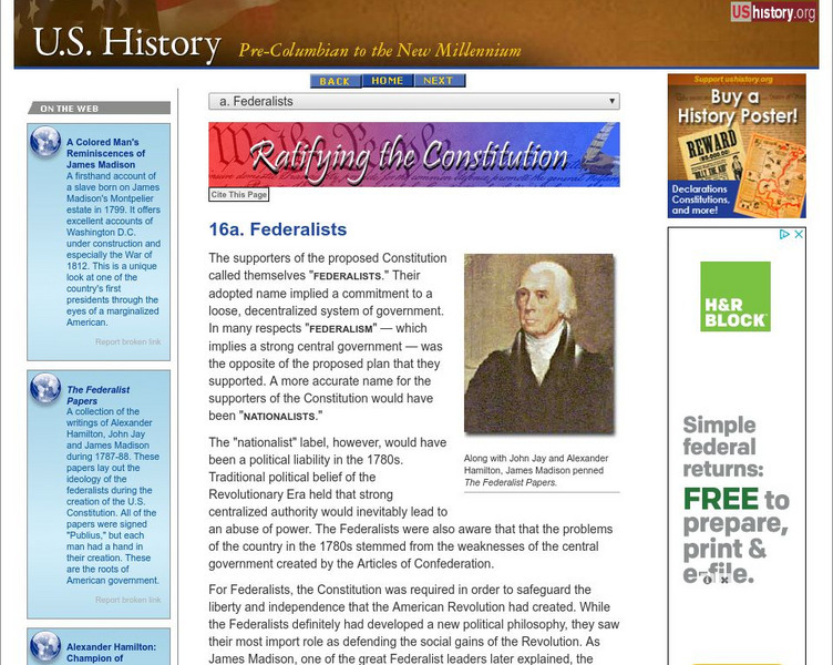U.s. History: Federalists Website U.s. History: Federalists Website