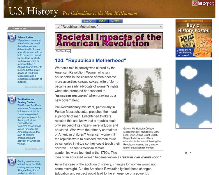 U.s. History: "Republican Motherhood" Website U.s. History: "Republican Motherhood" Website