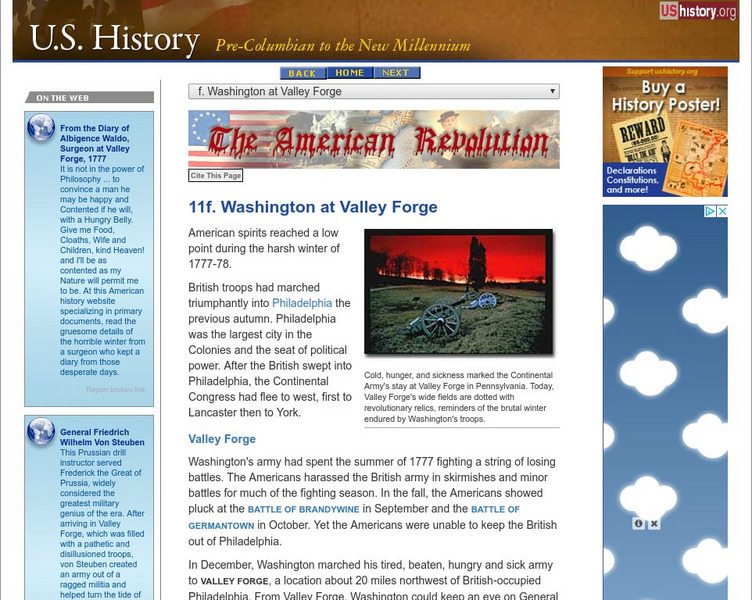 U.s. History: Washington at Valley Forge Website U.s. History: Washington at Valley Forge Website