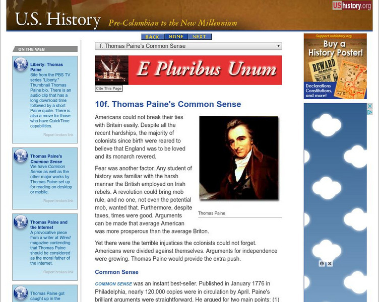 U.s. History: Thomas Paine's Common Sense Website U.s. History: Thomas Paine's Common Sense Website
