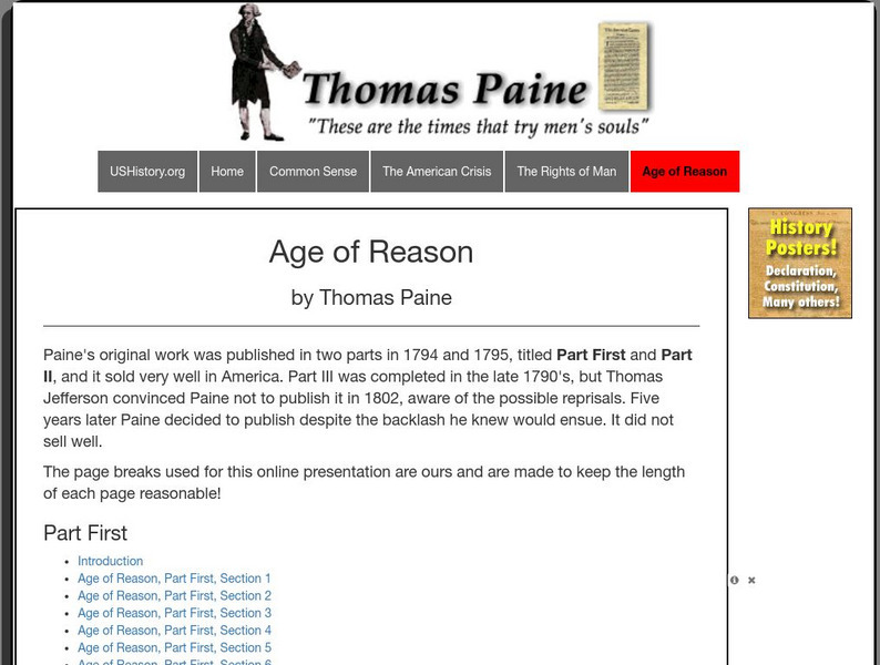 U.s. History: Age of Reason by Thomas Paine Website U.s. History: Age of Reason by Thomas Paine Website
