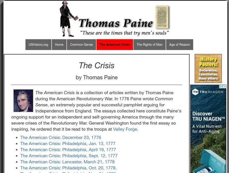 U.s. History: The Crisis by Thomas Paine Website U.s. History: The Crisis by Thomas Paine Website