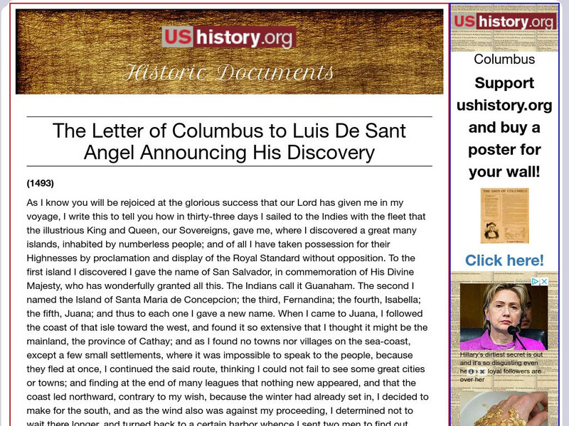 U.s. History: Letter From Columbus Website U.s. History: Letter From Columbus Website