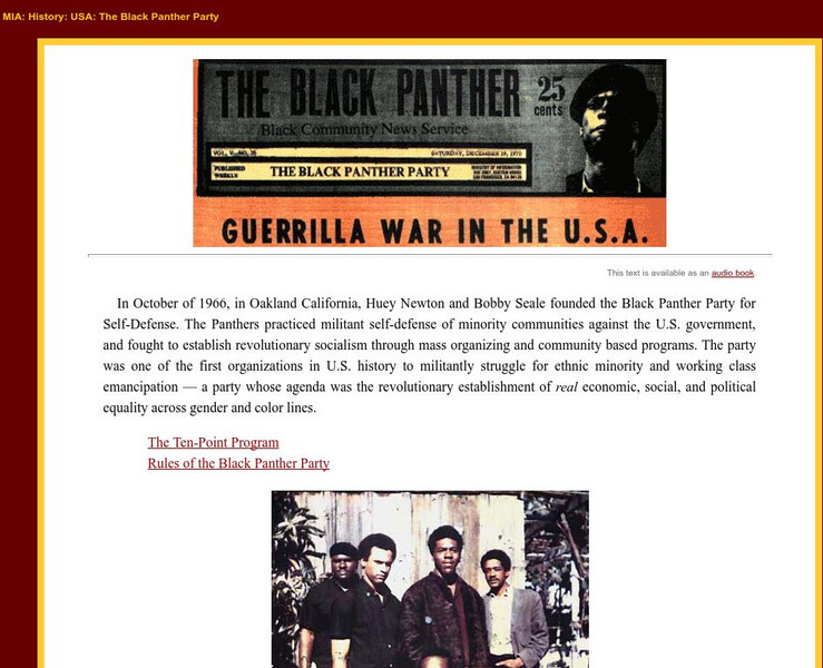 Mia: History: Usa: The Black Panther Party Article Mia: History: Usa: The Black Panther Party Article