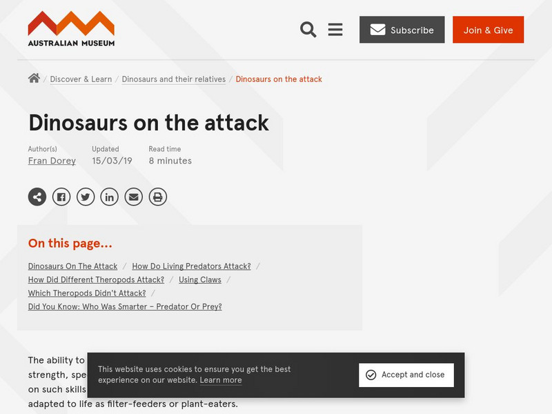 Australian Museum: Dinosaurs on the Attack Handout